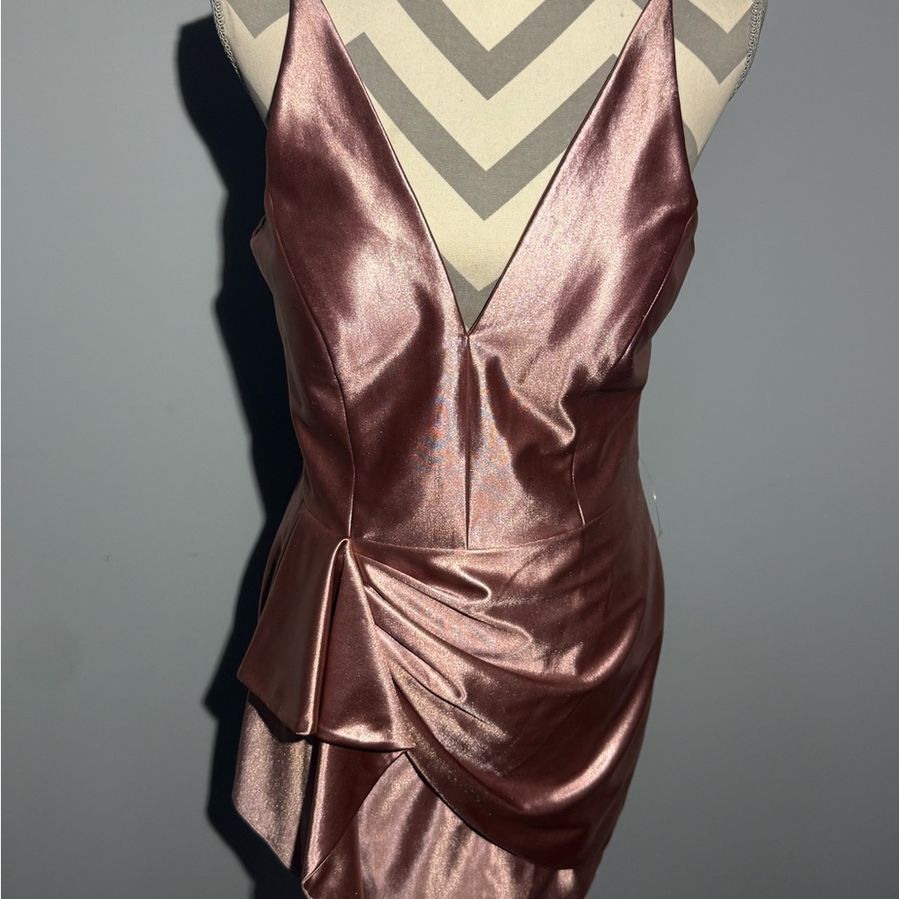 Satin V-Neck Dress in Metallic Rose